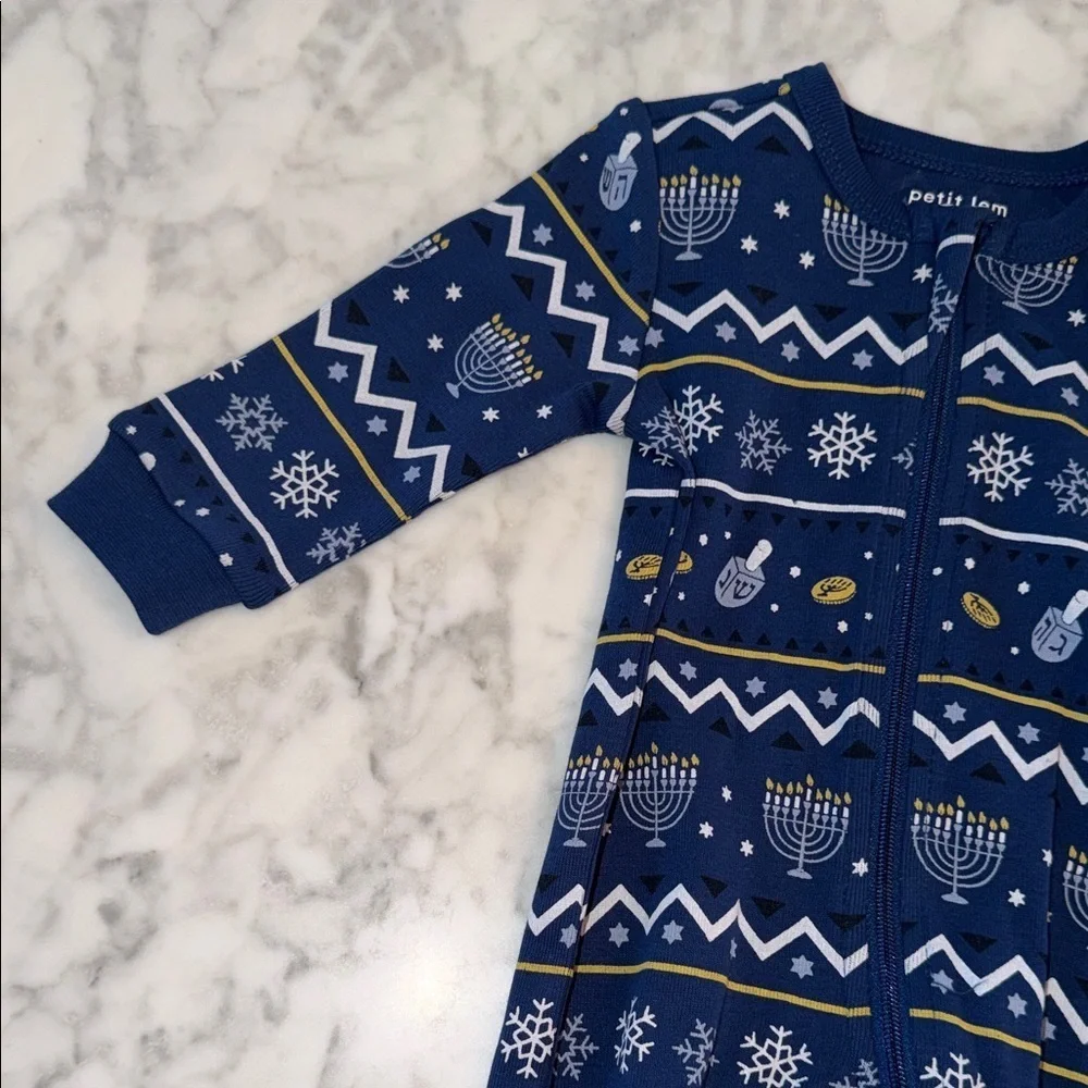 Petit Lem Blue Festive Patterned Footie